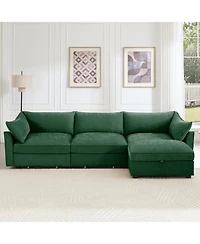 Streamdale Furniture L-Shaped Sectional Sofa, Ottoman, Wide Deep Seat, Chenille
