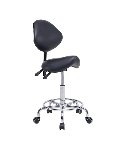 Streamdale Furniture Saddle Stool Chair with Backrest, Swivel Hydraulic Tilt Seat, Wheels & Footrest for Medical, Dental & Clinic Use