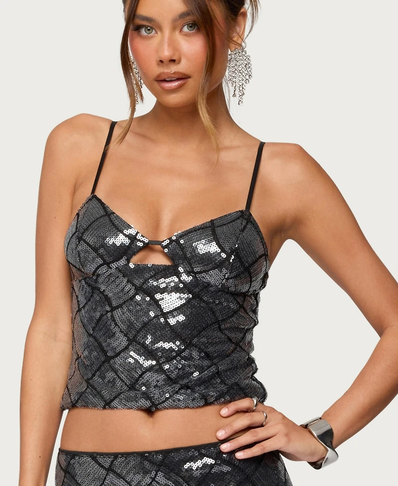 Edikted Women's Stajie Diamond Sequin Cut Out Top