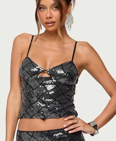 Edikted Women's Stajie Diamond Sequin Cut Out Top