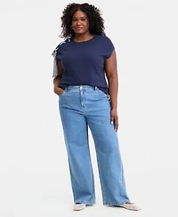 On 34th Trendy Plus Ribbon-Trim Crewneck Cotton Top, Macy's Exclusive