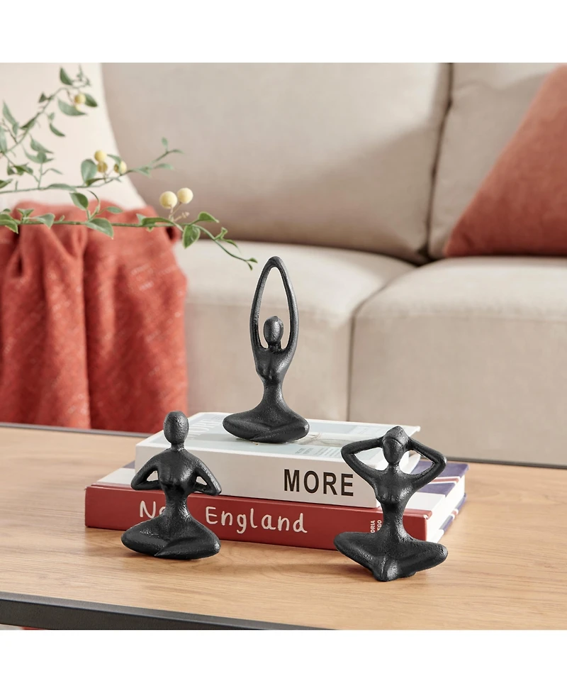 Danya B Dark Brown Cast Iron Female Peaceful Yoga Figures Sculptures Set of 3 Poses