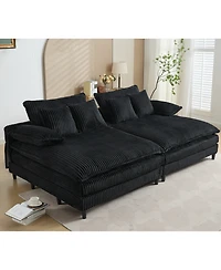 Streamdale Furniture Oversized Corduroy Chaise Lounge Sofa Bed with Pillows - Black