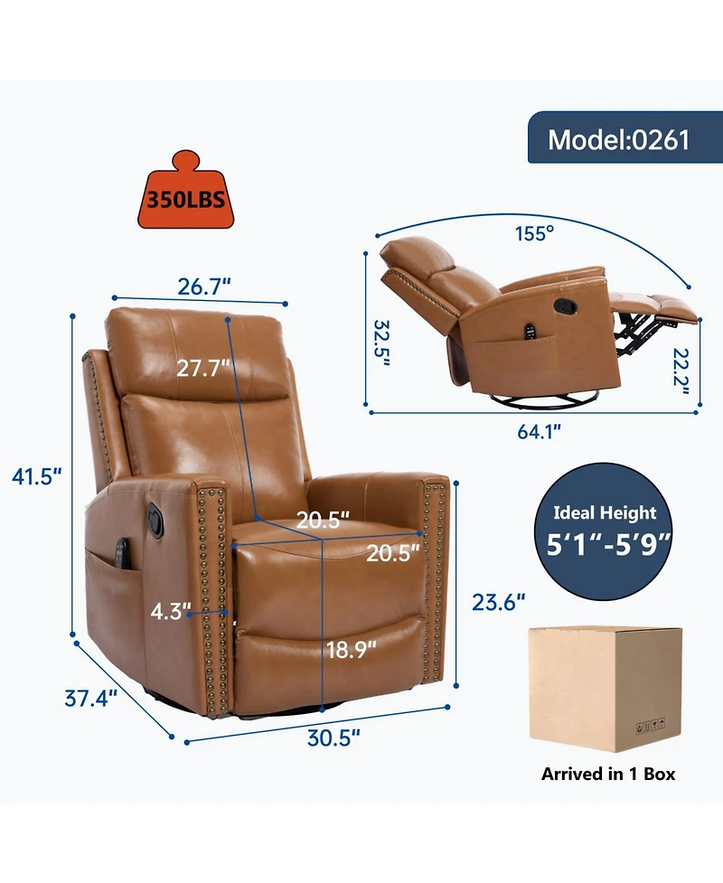 Streamdale Furniture Orange Leather Heat Massage Rocker Recliner