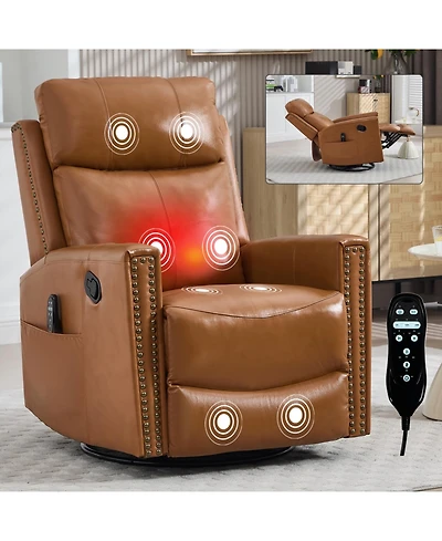 Streamdale Furniture Orange Leather Heat Massage Rocker Recliner