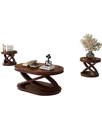Streamdale Furniture Retro Coffee Table Set - Oval Coffee & Round End Tables