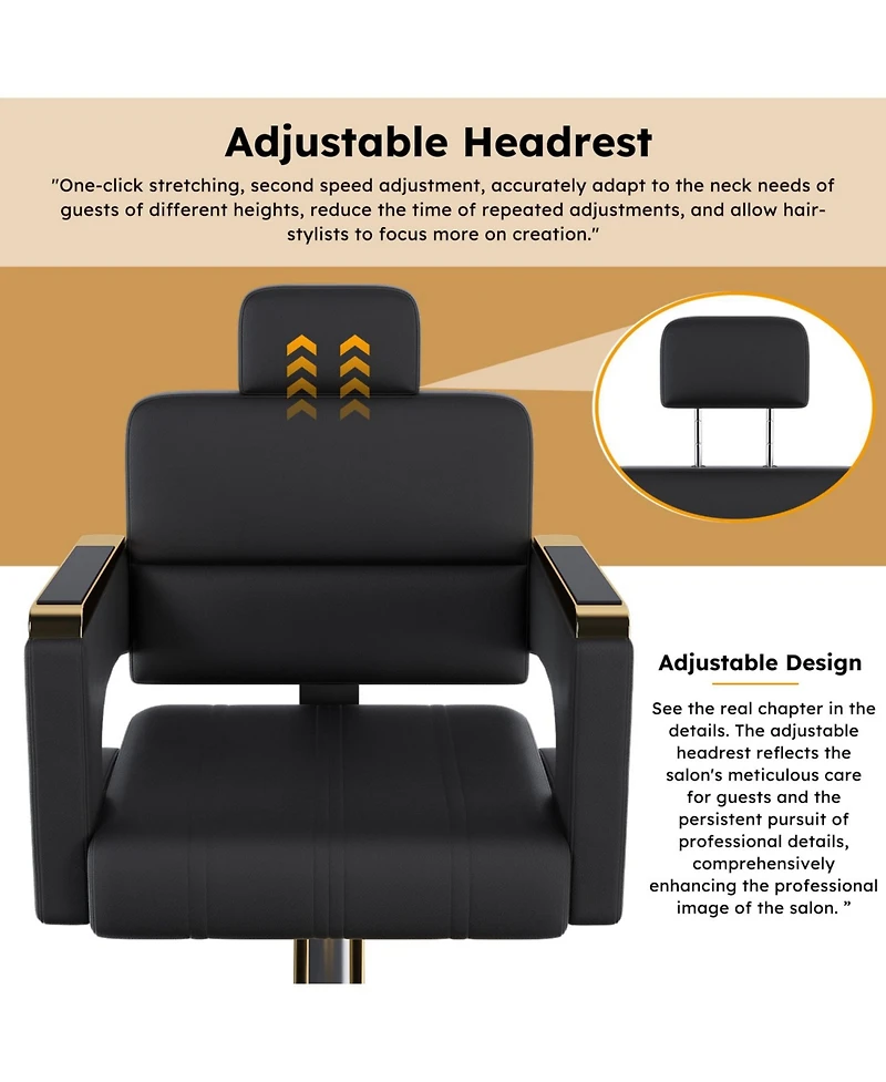 Streamdale Furniture Hydraulic Barber Chair - 360 Swivel, Reclining, Black & Gold