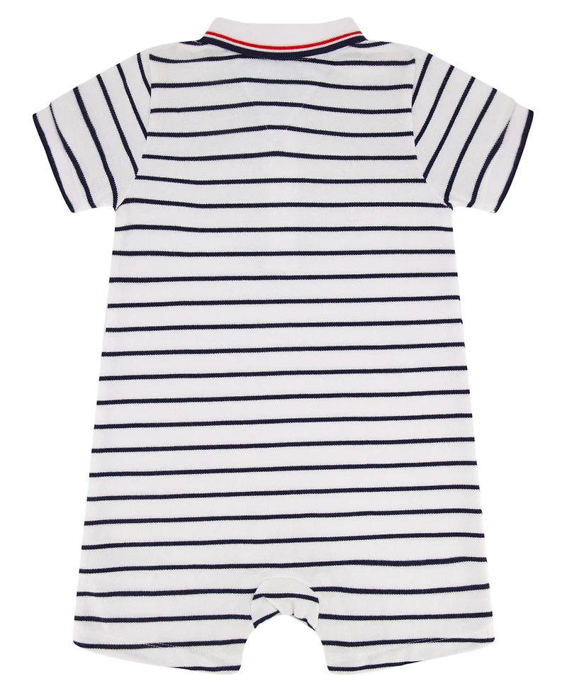 Tommy Hilfiger Baby Boys' Striped Pique Knit Collared Polo Shorts Romper