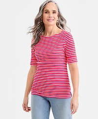Style & Co Women's Printed Boat-Neck Elbow-Sleeve Top