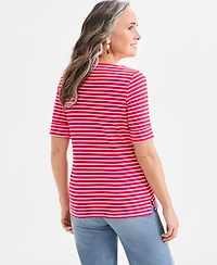 Style & Co Women's Printed Boat-Neck Elbow-Sleeve Top