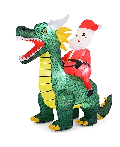 Gymax 6.7 Ft Christmas Inflatable Santa Claus Ride on Dinosaur