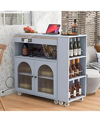 Clihome Rolling Kitchen Island with Extended Table, on Wheels Led Lights