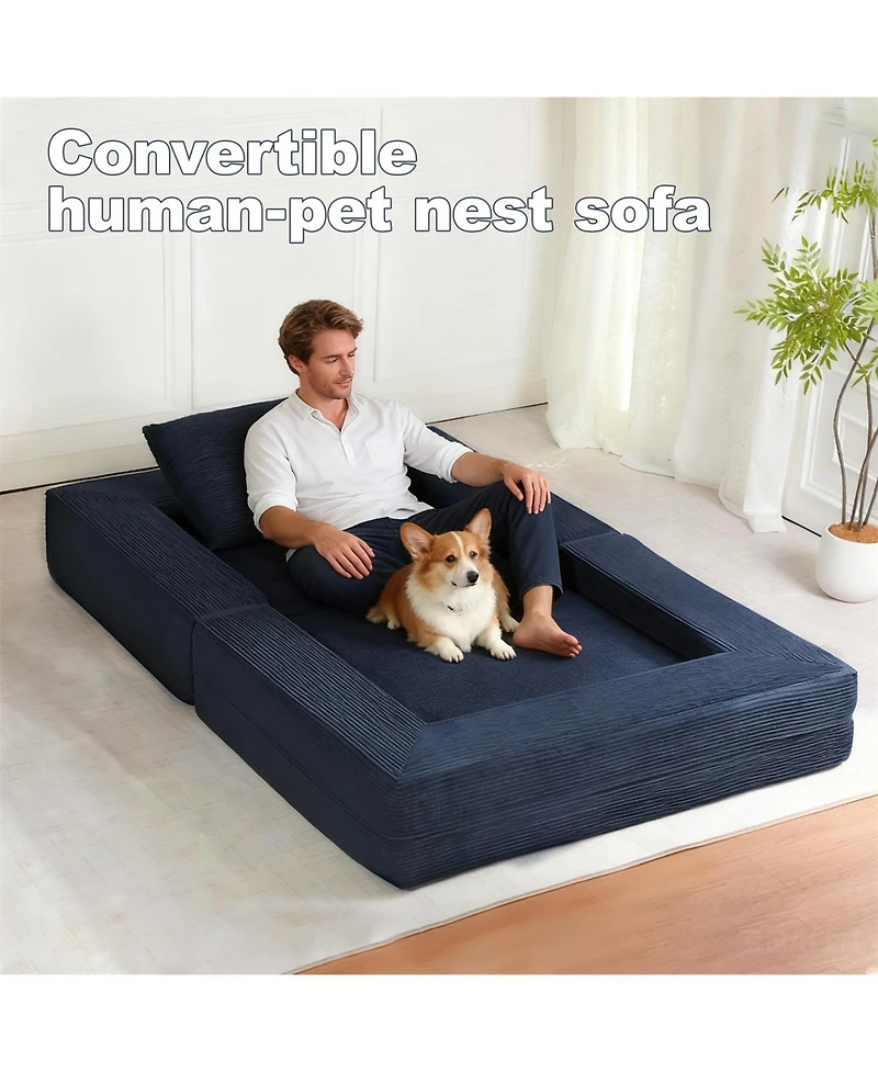 Aostirmotor Compression Dog Sofa Bed Modern Floor Couch With Pillow for Living Room Bedroom