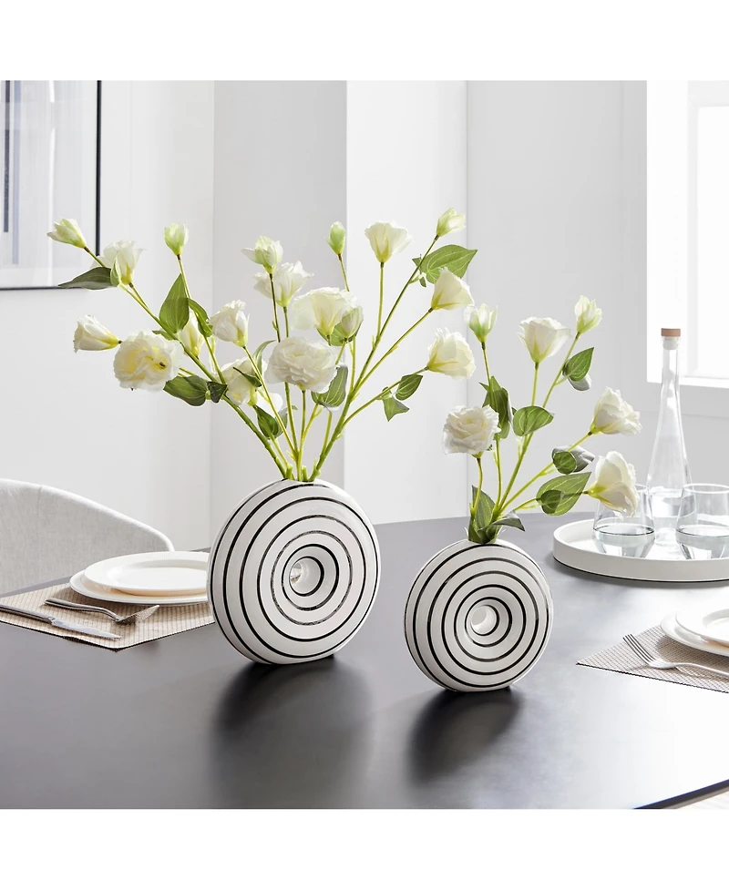 Danya B Etta Two Piece Ceramic Black and White Striped Donut Vase Set