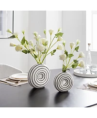 Danya B Etta Two Piece Ceramic Black and White Striped Donut Vase Set