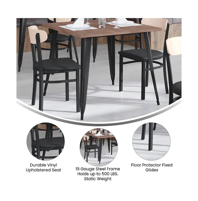 Emma+Oliver Yara Industrial Dining Chair with Rolled Steel Frame and Solid Wood Seat - 500 lbs. Static Weight Capacity