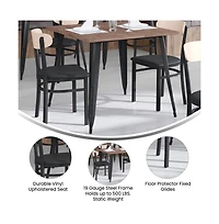 Emma+Oliver Yara Industrial Dining Chair with Rolled Steel Frame and Solid Wood Seat - 500 lbs. Static Weight Capacity