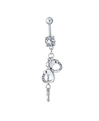 Bling Jewelry Secret Shades Cz Crystal Dangle Hand-Cuffs With Key Bar And Ball Style Navel Belly Ring Surgical Steel 14G