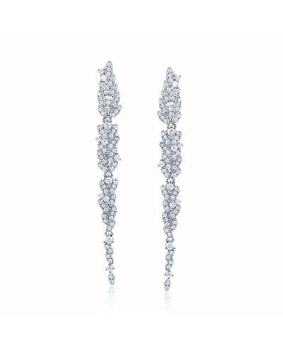 Suzy Levian New York Gala Collection Sterling Silver Cubic Zirconia Pave Leaf Drop Earrings