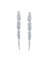 Suzy Levian New York Gala Collection Sterling Silver Cubic Zirconia Pave Leaf Drop Earrings