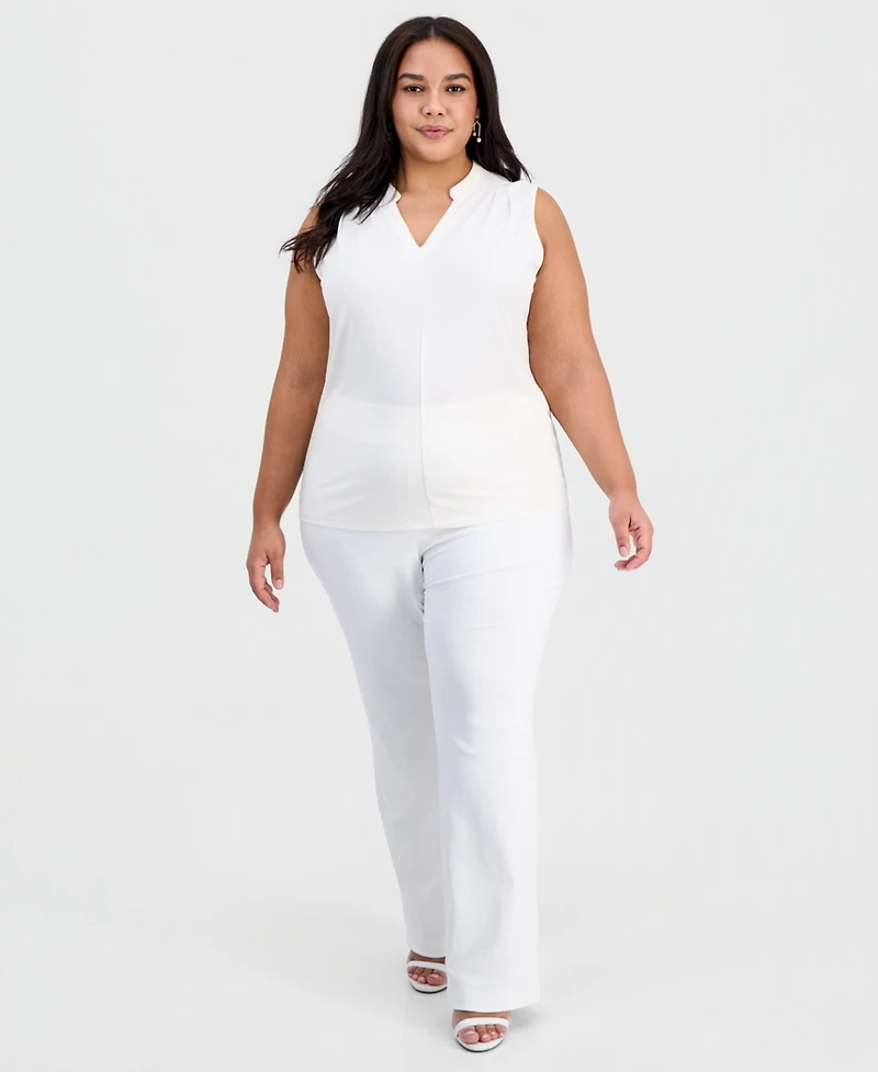 Anne Klein Plus Pleated-Shoulder Sleeveless Top