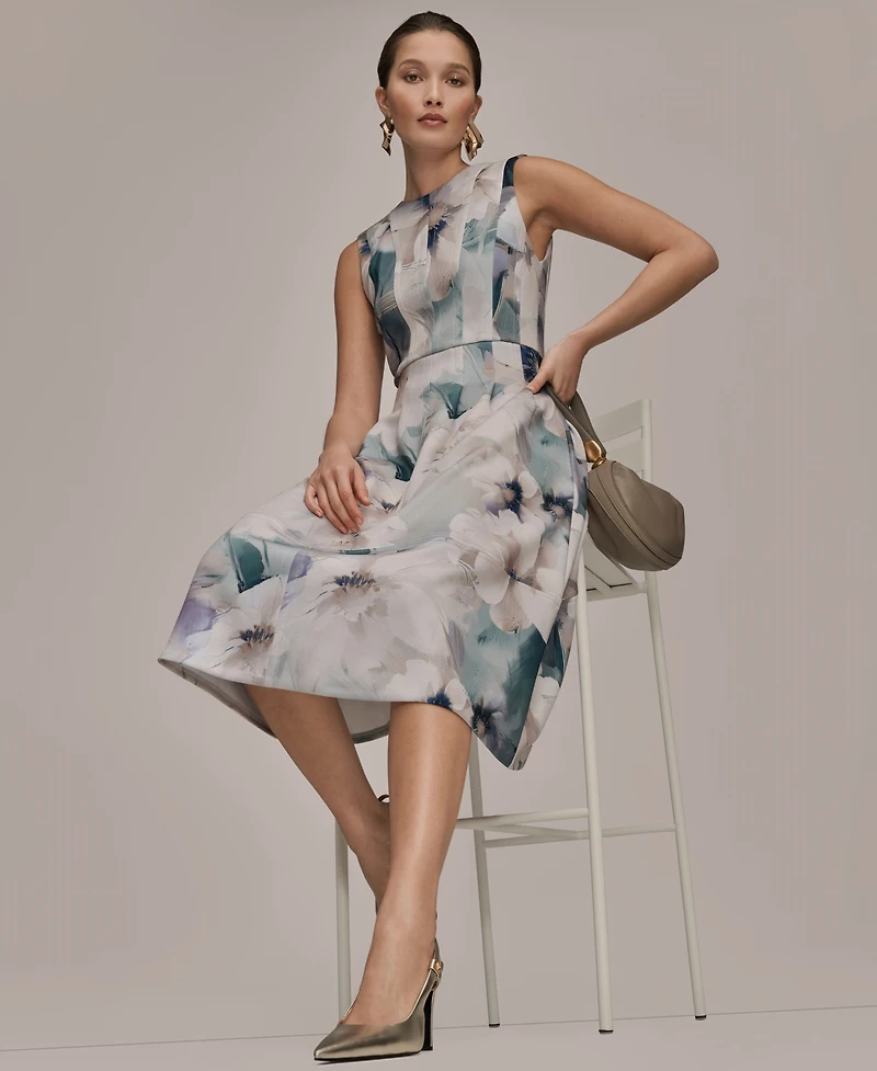 Donna Karan New York Women's Sleeveless Floral Fit and Flare Midi Dress