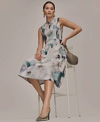 Donna Karan New York Women's Sleeveless Floral Fit and Flare Midi Dress