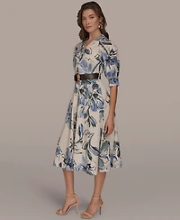 Donna Karan New York Women's Spread Collar Floral Midi Shirt Dress
