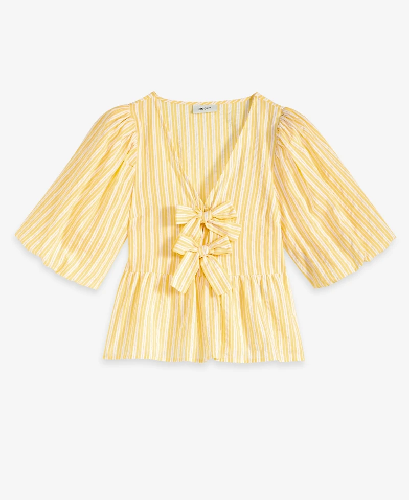 On 34th Women's Puff-Sleeve Tie-Front Peplum Blouse, Macy's Exclusive