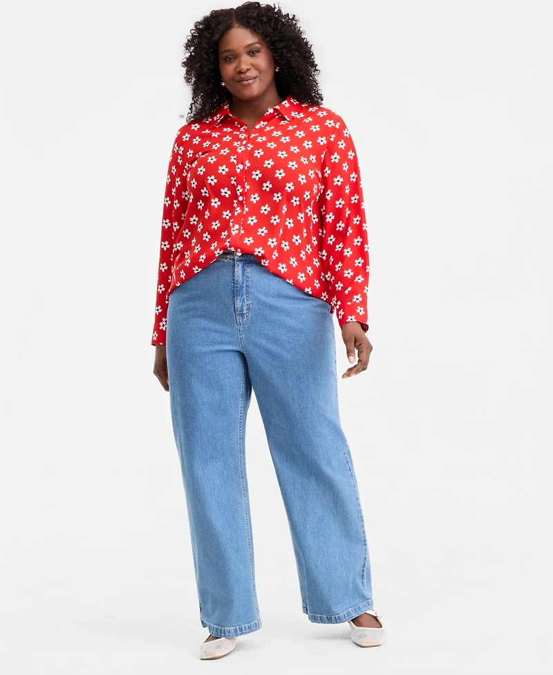 On 34th Trendy Plus Printed Collared Button-Front Shirt, Macy's Exclusive