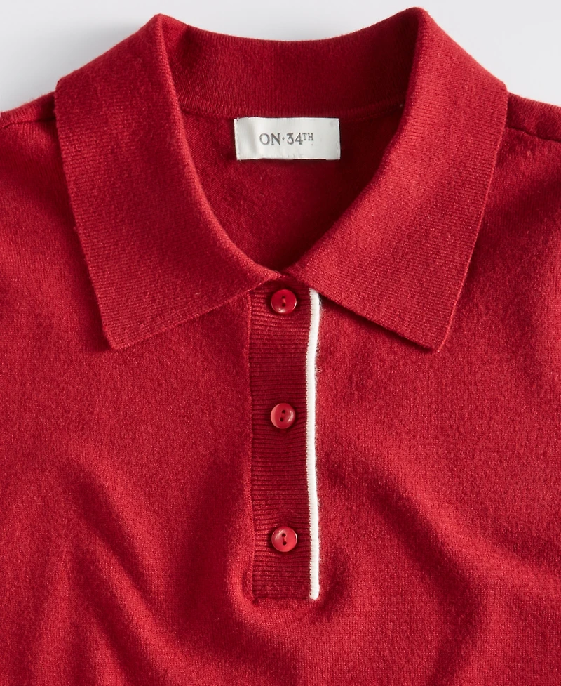On 34th Women's Short-Sleeve Tipped Polo Sweater, Macy's Exclusive
