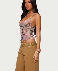 Edikted Womens Mixed Animal Print Mesh Tank Top