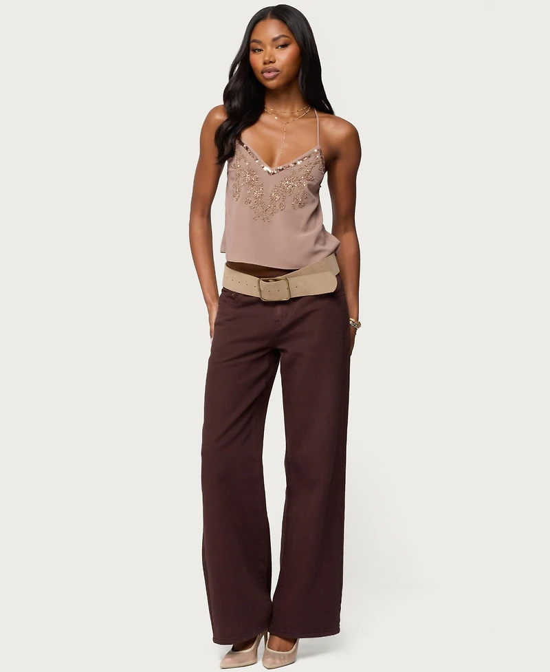 Edikted Women's Sorina Embellished V Neck Top