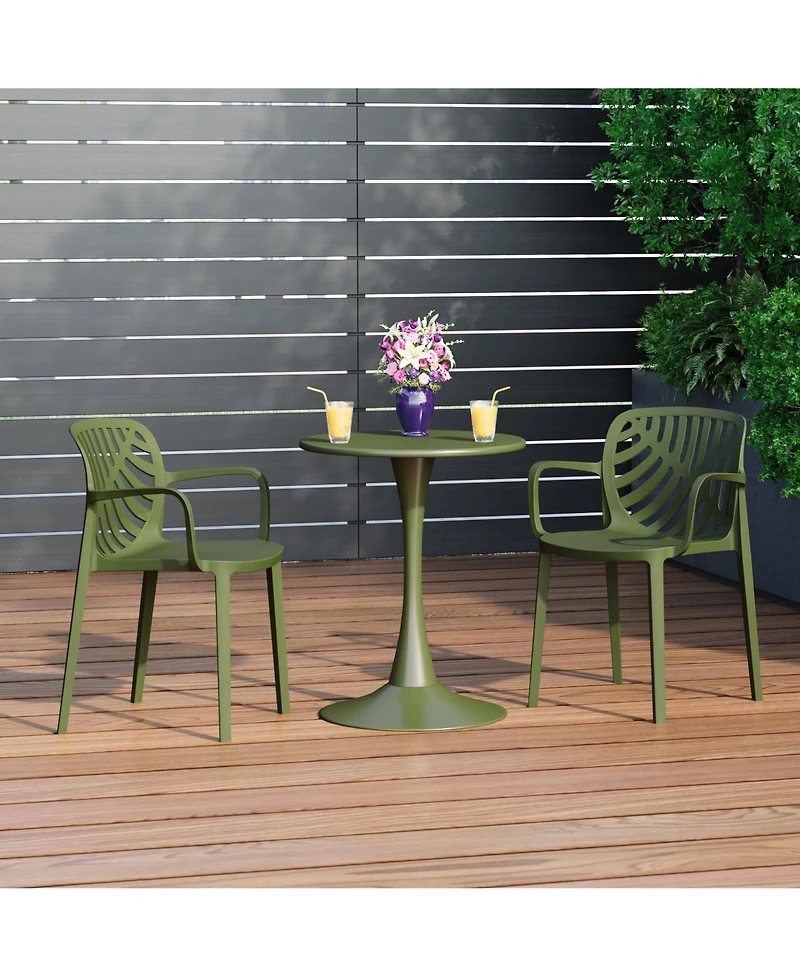 WestinTrends 3-Piece Indoor Outdoor Metal Patio Dining Table Set With Stackable Patio Chairs
