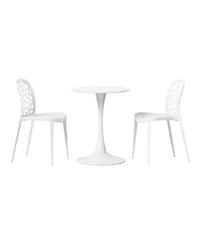 WestinTrends 3-Piece Outdoor Indoor Metal Patio Dining Table Set With Stackable Polypropylene Patio Side Chairs