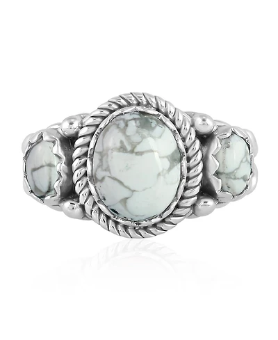 American West Jewelry Sterling Silver White Howlite 3-Stone Ring