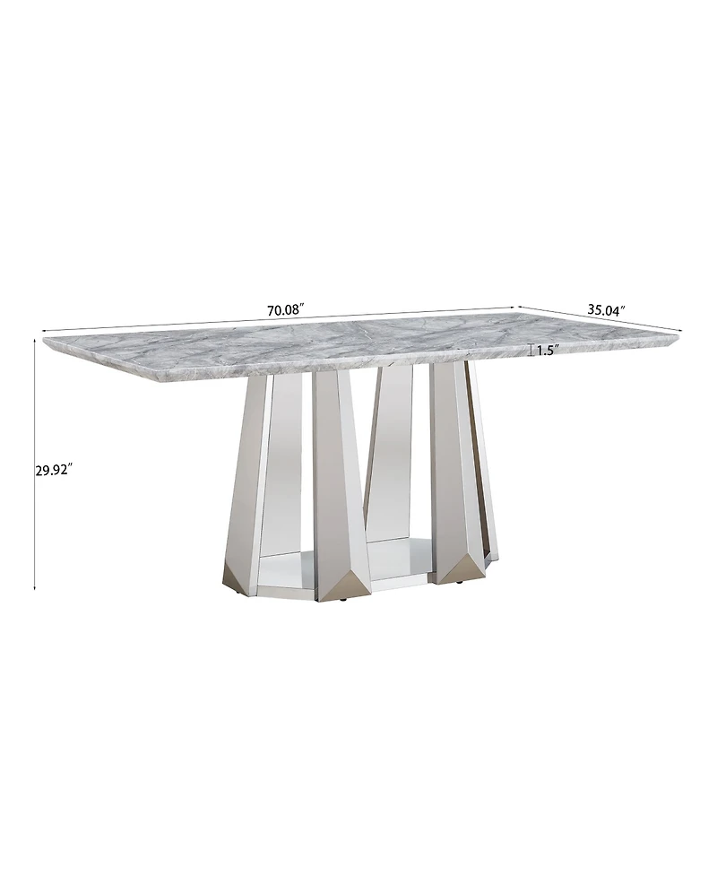 Streamdale Furniture + 70" + Faux Marble + Mirrored Base + Dining Table