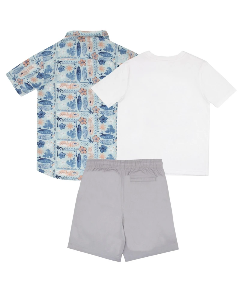 Tommy Bahama Big Boys Classic Woven Button Down Shirt, Tees and Shorts Outfit Set
