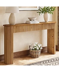 Tribesigns Solid Wood Console Table, 63" Long Retro Entryway Table with Vertical Fluted Stripes, Natural