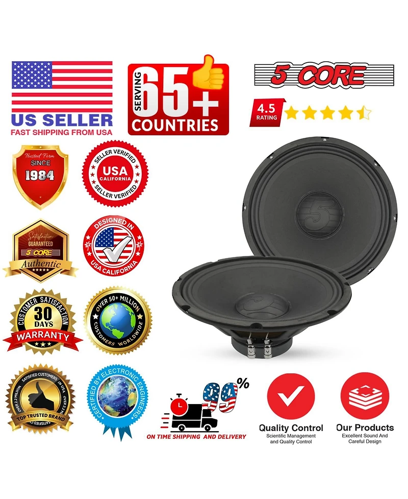 5 Core Speaker Subwoofer Pair 12 Inch Pair Pa Dj Subs 200W Max Pro Audio 8 Ohm 30 Oz Y30 Magnet Subwoofers Powerful Replacement Bass Sub Woofer