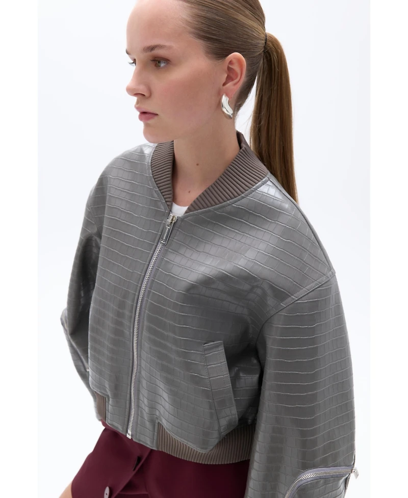 Nocturne Women's Faux Leather Bomber Jacket