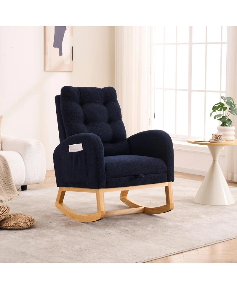 Streamdale Furniture Navy Blue Rocking Chair with Footrest & Pocket