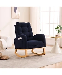 Streamdale Furniture Navy Blue Rocking Chair with Footrest & Pocket
