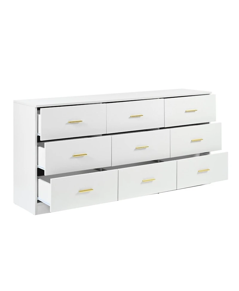 Streamdale Furniture Modern White 9-Drawer Dresser - Ample Storage