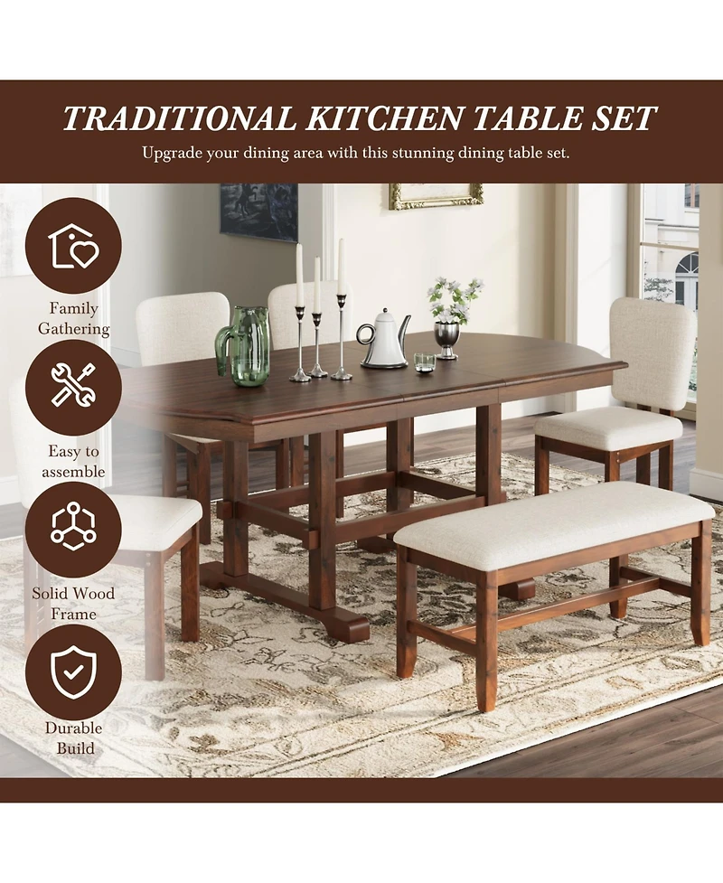 Streamdale Furniture Extendable Wood Dining Table Set with Bench & 4 Chairs