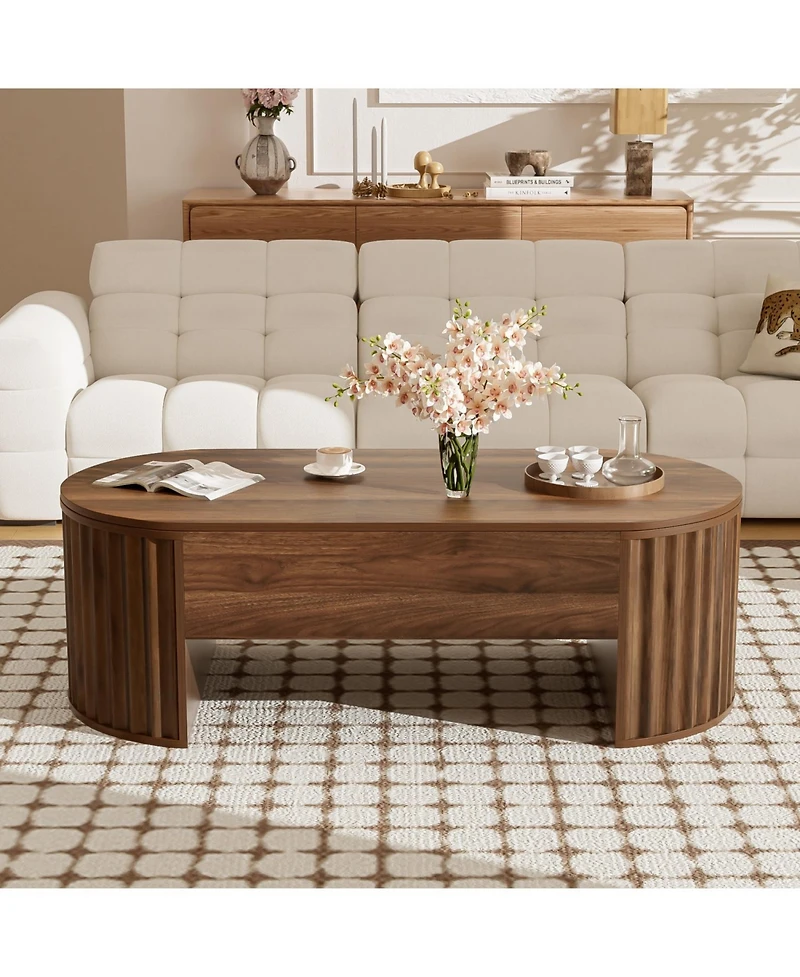 Streamdale Furniture 47.2" Lift Top Coffee Table w/ Hidden Compartment, Modern Oval
