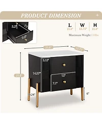 Streamdale Furniture Modern Black Nightstand with Fluted Drawers & Gold Accents