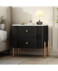 Streamdale Furniture Modern Black Nightstand with Fluted Drawers & Gold Accents
