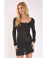 Nasty Gal Women's Hand Embellished Lace Mini Dress
