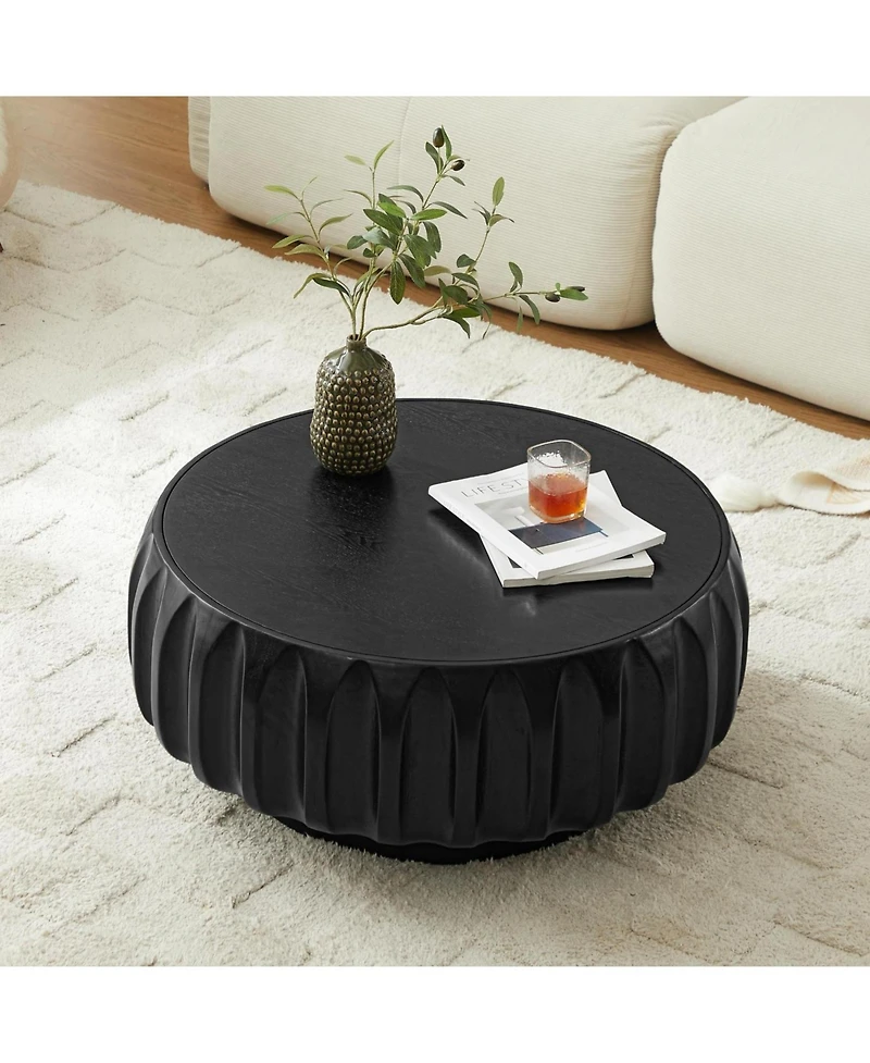 Streamdale Furniture Round Solid Wood Carved Coffee Table with Elegant Sculptural Design
